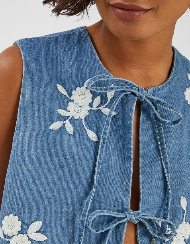 Accessorize Floral Embroidered Denim Waistcoat Blue