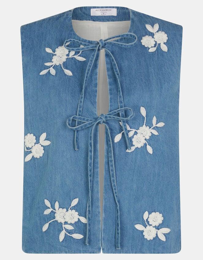 Accessorize Floral Embroidered Denim Waistcoat Blue