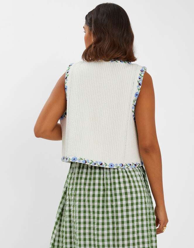 Accessorize Floral Embroidered Quilted Waistcoat Ivory