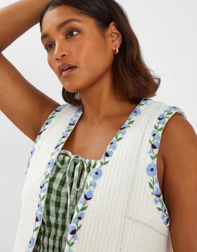 Accessorize Floral Embroidered Quilted Waistcoat Ivory
