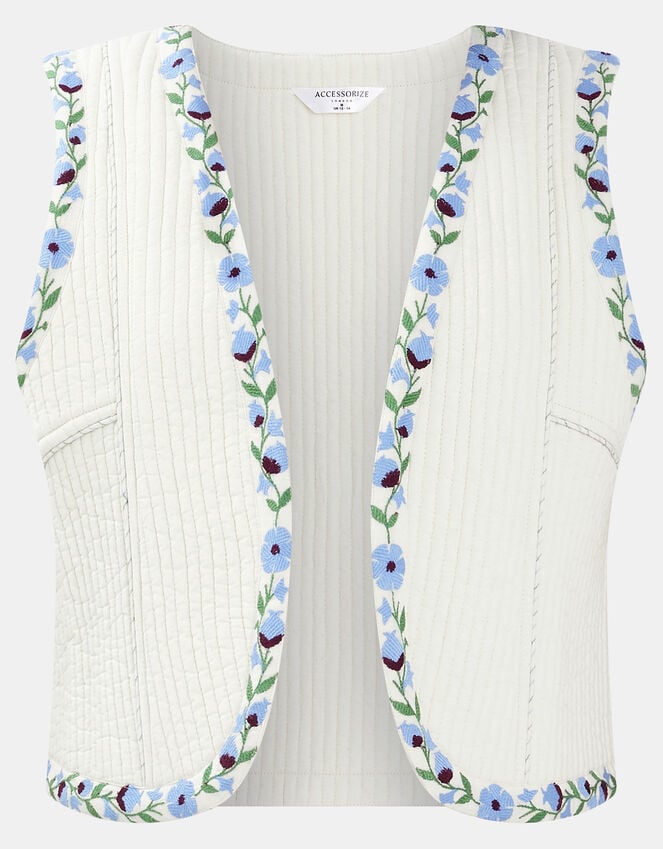 Accessorize Floral Embroidered Quilted Waistcoat Ivory