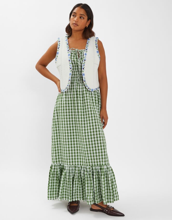 accessorize Floral Embroidered Quilted Waistcoat Ivory