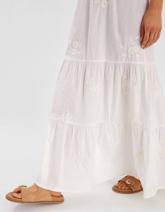 Accessorize Floral Embroidered Tiered Maxi Skirt White