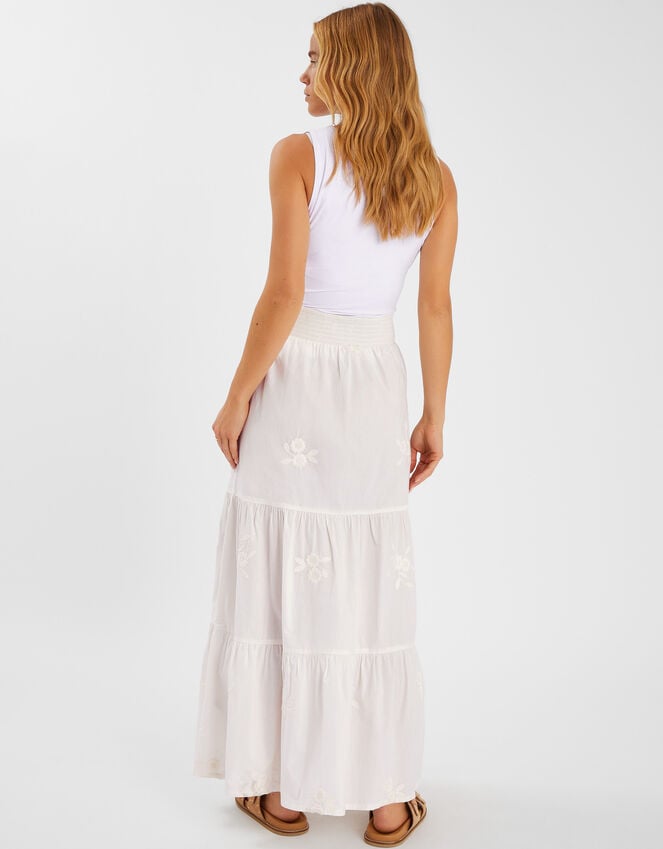 Accessorize Floral Embroidered Tiered Maxi Skirt White