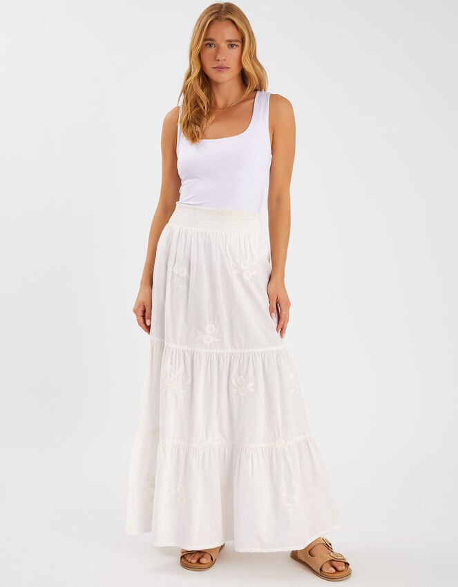 accessorize Floral Embroidered Tiered Maxi Skirt White