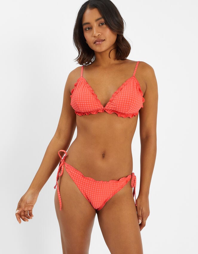 accessorize Frilly Seersucker Tie Bikini Bottoms Orange