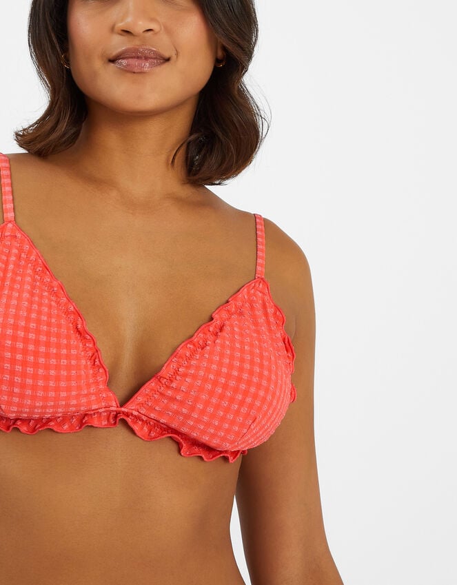 Accessorize Frilly Seersucker Triangle Bikini Top Orange