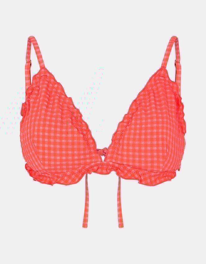 Accessorize Frilly Seersucker Triangle Bikini Top Orange