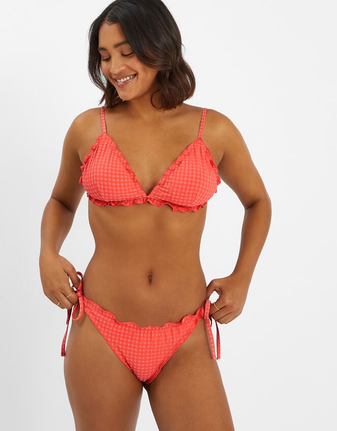 accessorize Frilly Seersucker Triangle Bikini Top Orange