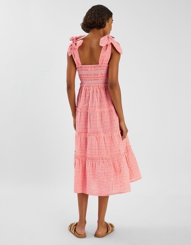 Accessorize Gingham Smocked Frilly Midi Dress Orange