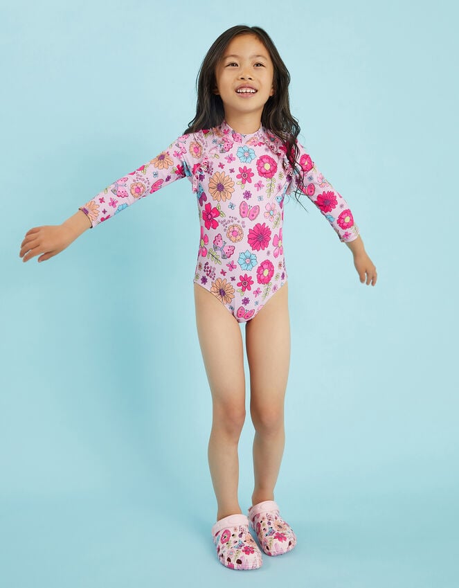 accessorize Girl Retro Bloom Long Sleeve Swimsuit Multi