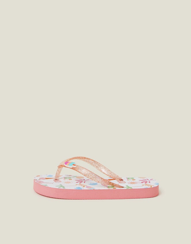 Accessorize Girls Beach Print Glitter Flip Flops Multi