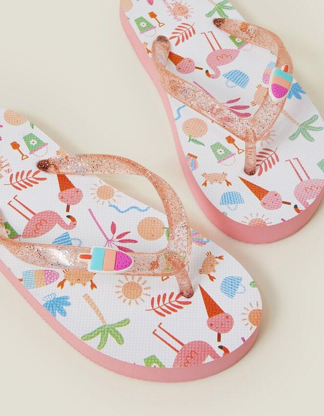 Accessorize Girls Beach Print Glitter Flip Flops Multi