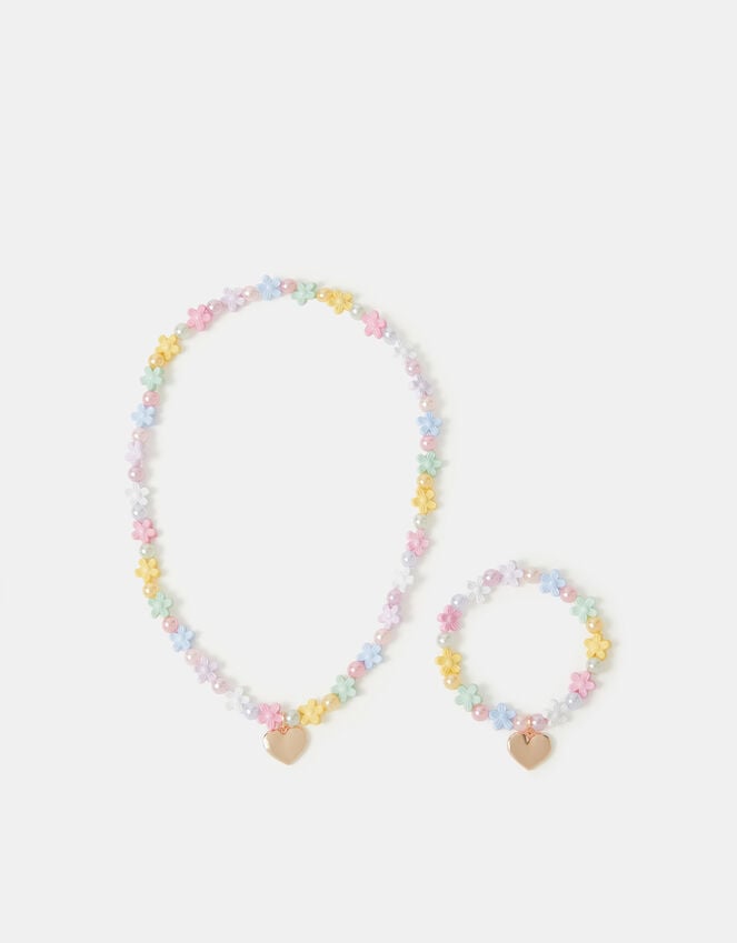 Accessorize Girls Beaded Flower Necklace & Bracelet Set