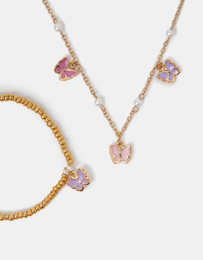 Accessorize Girls Butterfly Charm Necklace And Bracelet Set