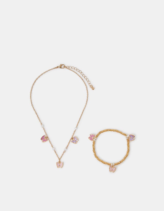 Accessorize Girls Butterfly Charm Necklace And Bracelet Set