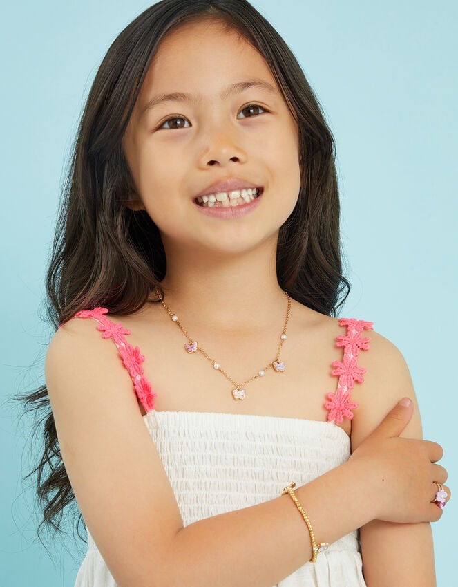 accessorize Girls Butterfly Charm Necklace and Bracelet Set