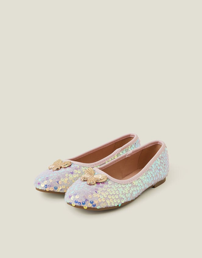accessorize Girls Butterfly Sequin Ballet Flats Pink
