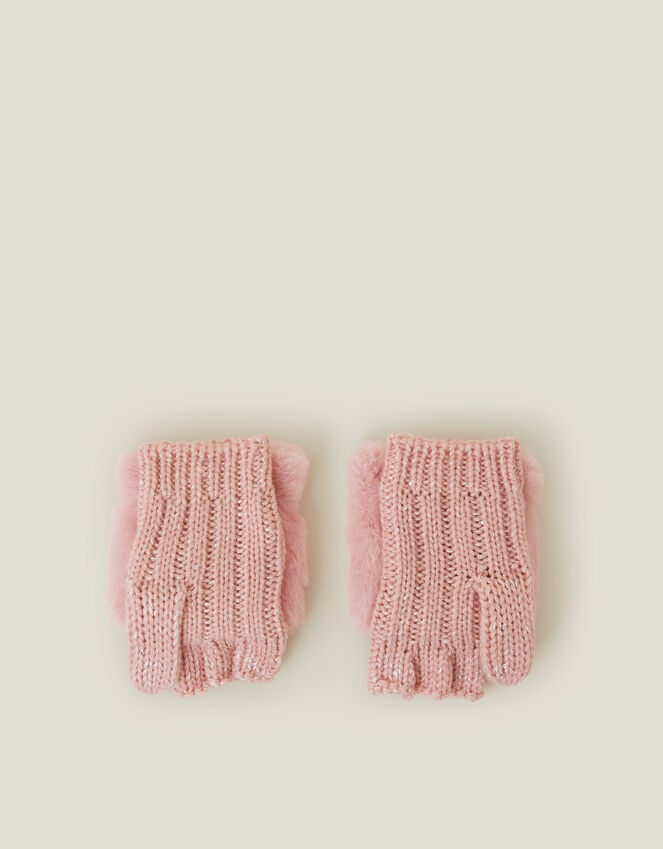 Accessorize Girls Cat Fingerless Mitten Gloves Pink