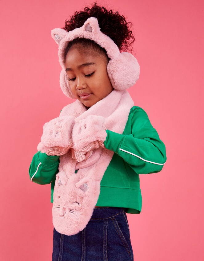 accessorize Girls Cat Fingerless Mitten Gloves Pink