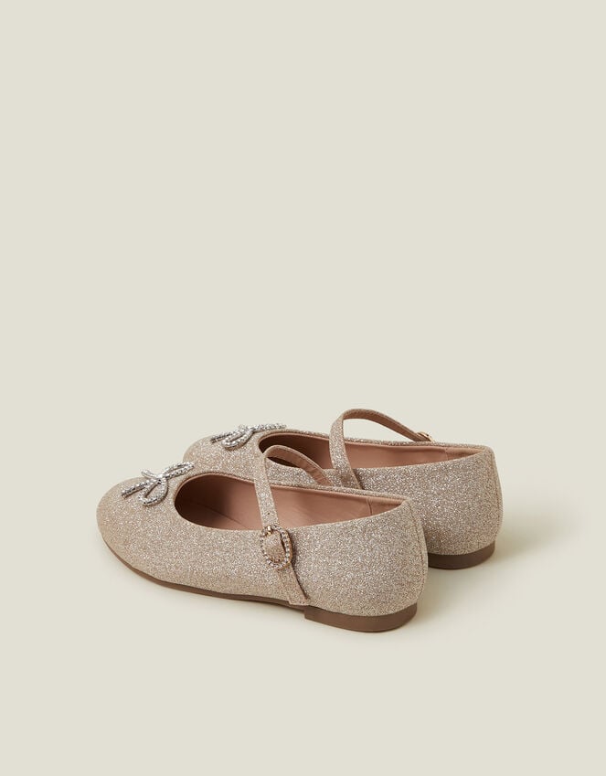 Accessorize Girls Diamante Bow Glitter Ballet Flats Gold