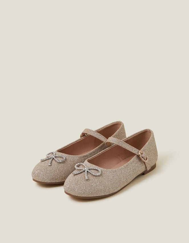 accessorize Girls Diamante Bow Glitter Ballet Flats Gold