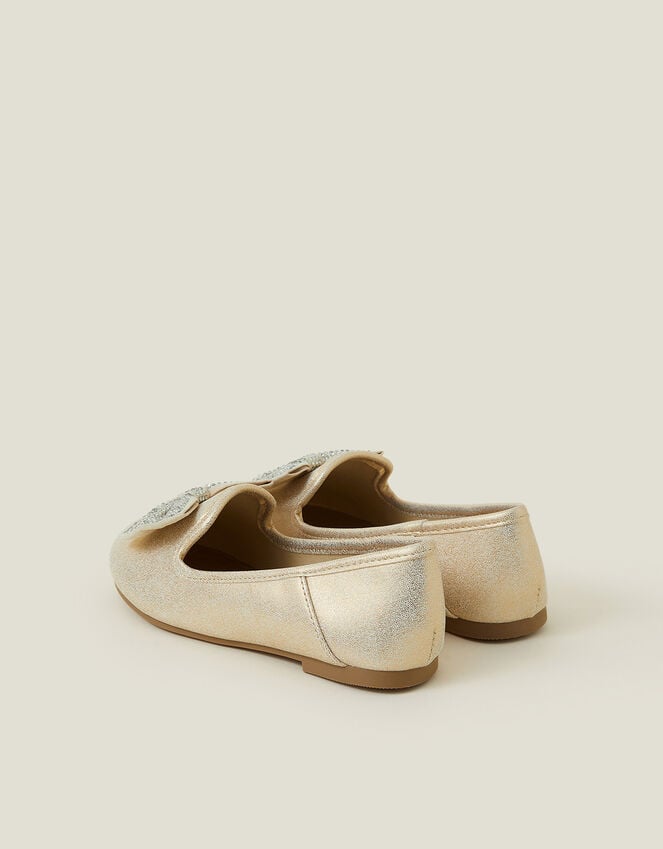 Accessorize Girls Diamante Bow Metallic Ballet Flats Gold