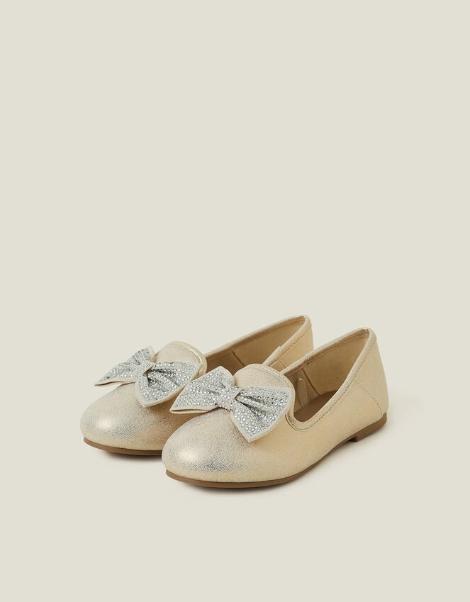 accessorize Girls Diamante Bow Metallic Ballet Flats Gold
