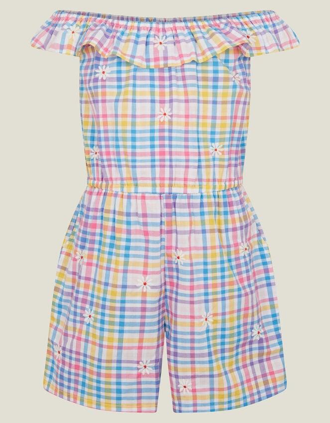 Accessorize Girls Floral Embroidered Check Bardot Playsuit Multi