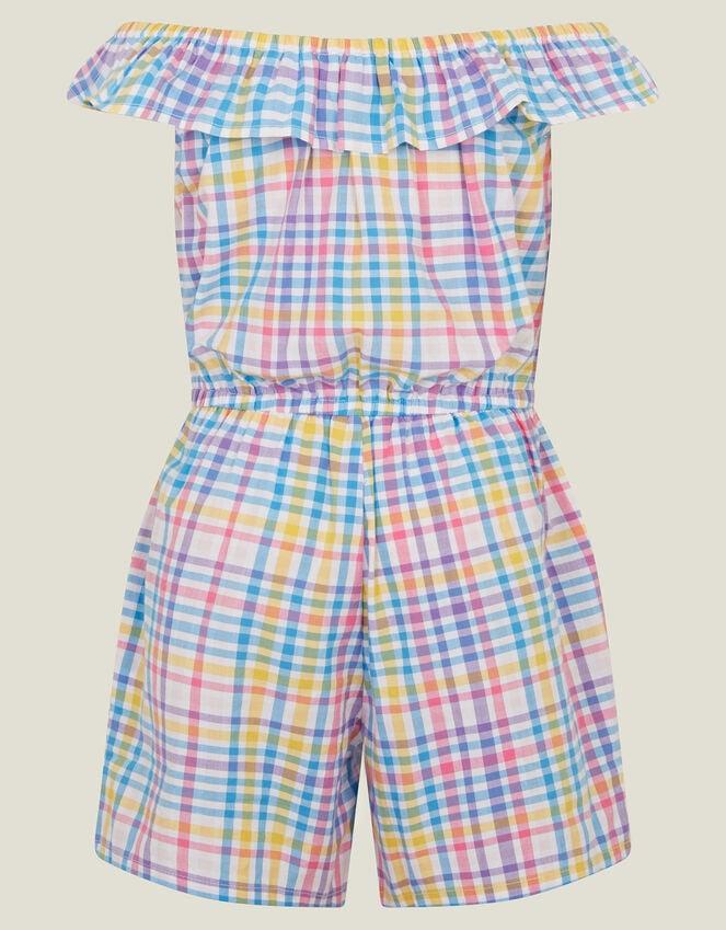 Accessorize Girls Floral Embroidered Check Bardot Playsuit Multi