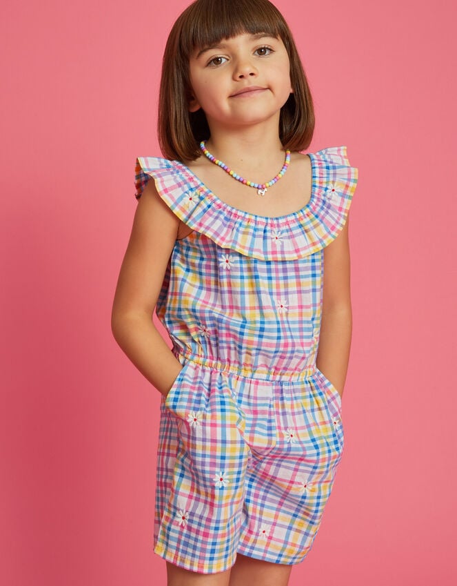 accessorize Girls Floral Embroidered Check Bardot Playsuit Multi