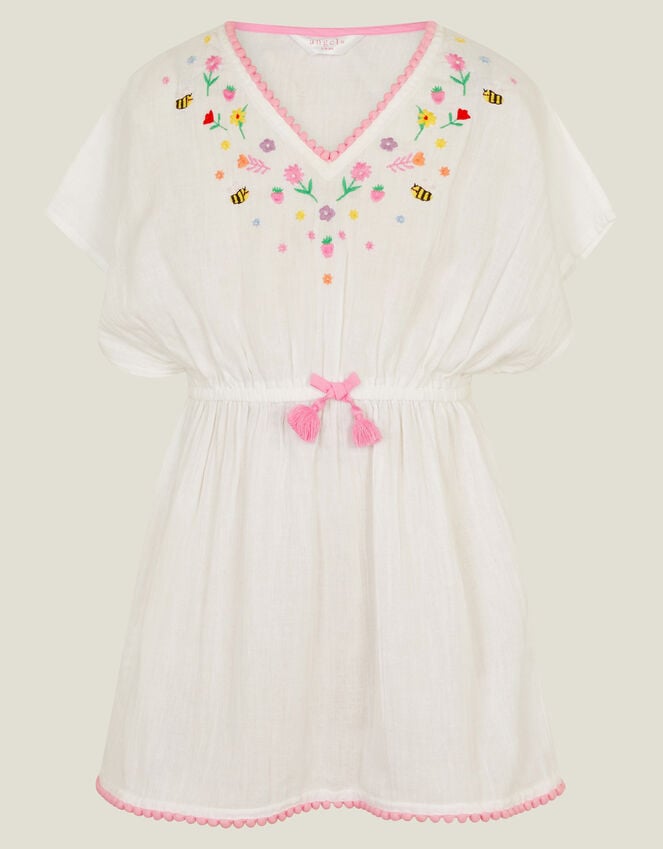 Accessorize Girls Floral Embroidered Kaftan Dress White