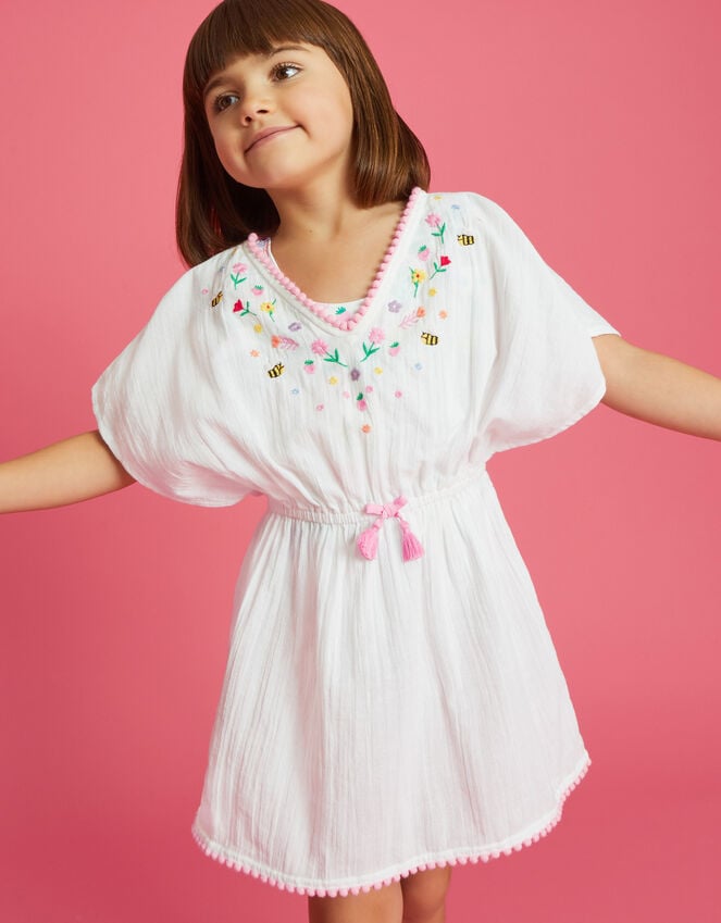 accessorize Girls Floral Embroidered Kaftan Dress White
