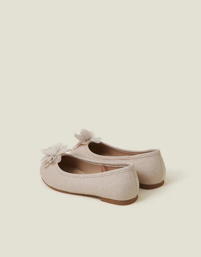 Accessorize Girls Flower Corsage Glitter Ballet Flats Gold
