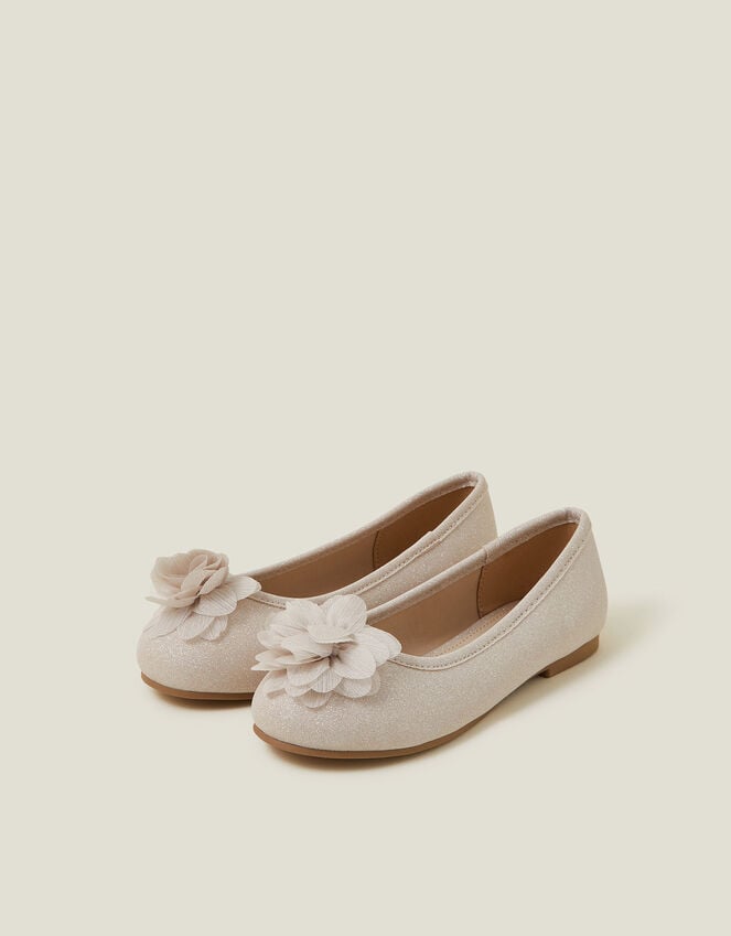 accessorize Girls Flower Corsage Glitter Ballet Flats Gold