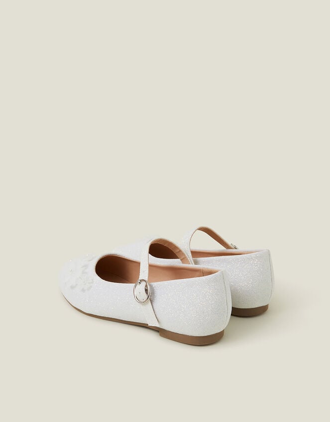 Accessorize Girls Flower Glitter Strappy Ballet Flats Ivory