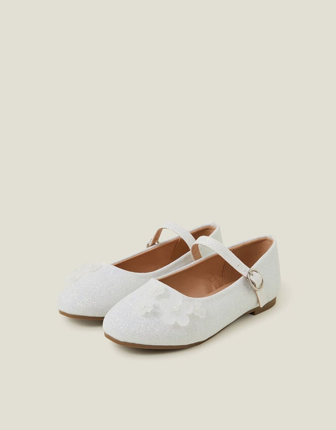 accessorize Girls Flower Glitter Strappy Ballet Flats Ivory