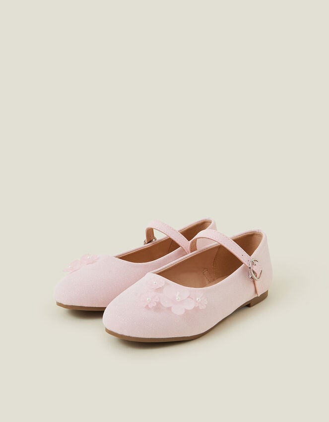 accessorize Girls Flower Glitter Strappy Ballet Flats Pink