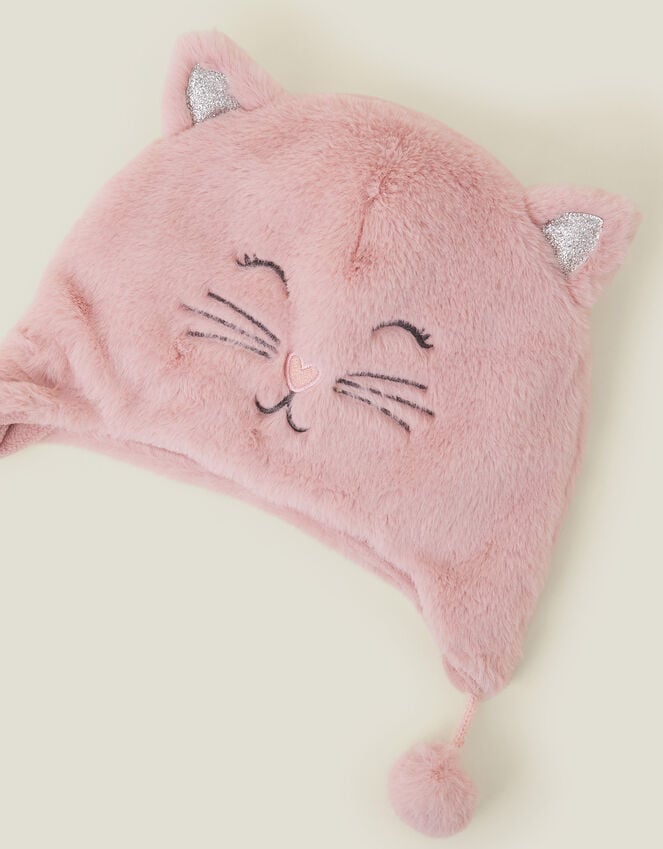Accessorize Girls Fluffy Faux Fur Cat Chullo Hat Pink