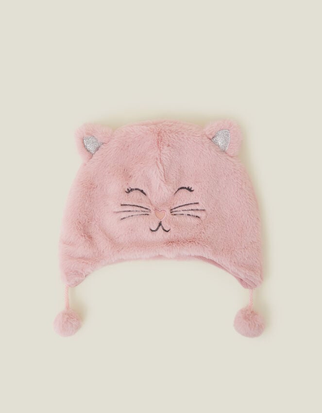 accessorize Girls Fluffy Faux Fur Cat Chullo Hat Pink