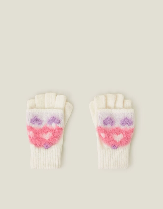 Accessorize Girls Fluffy Heart Fingerless Mitten Gloves Multi