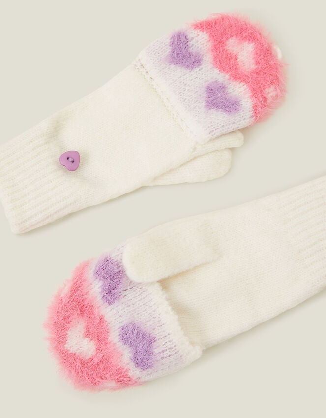 Accessorize Girls Fluffy Heart Fingerless Mitten Gloves Multi