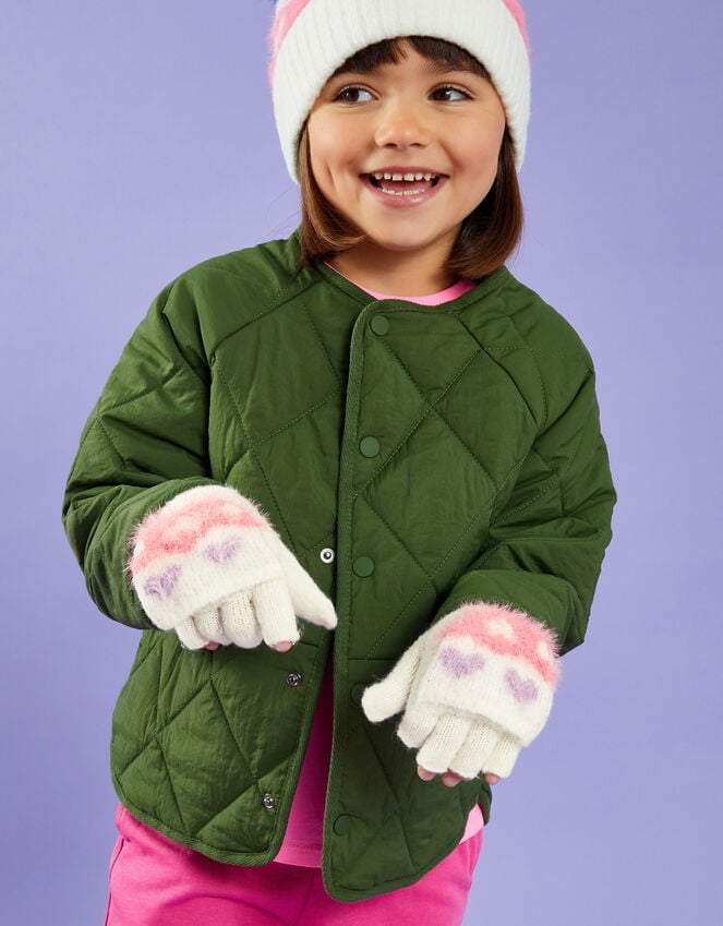 accessorize Girls Fluffy Heart Fingerless Mitten Gloves Multi