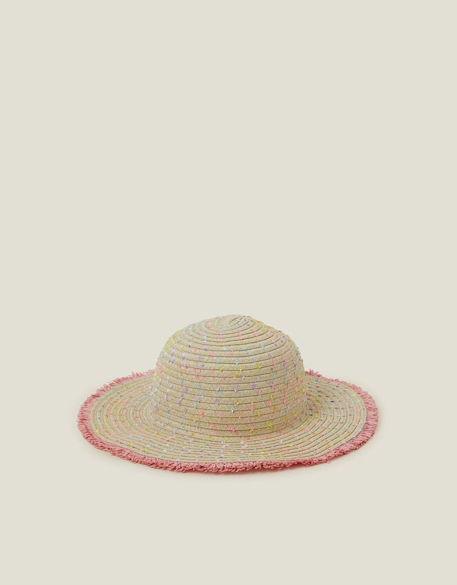 Accessorize Girls Fringe Floppy Straw Sun Hat Multi