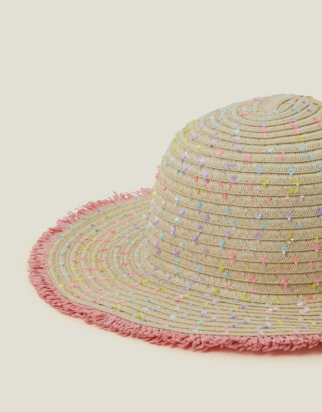Accessorize Girls Fringe Floppy Straw Sun Hat Multi