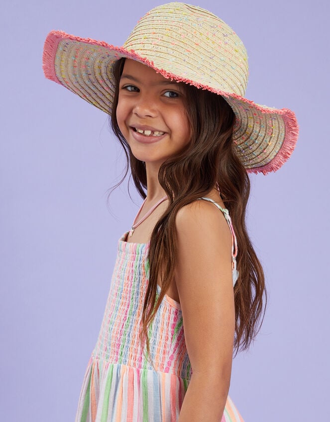 accessorize Girls Fringe Floppy Straw Sun Hat Multi