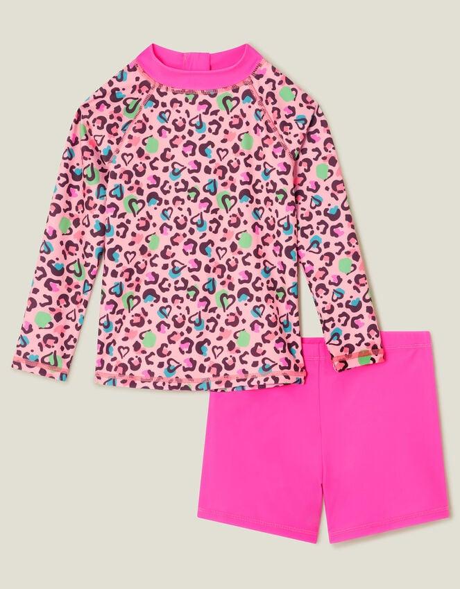 Accessorize Girls Leopard Print Rash Vest Swim Set Multi