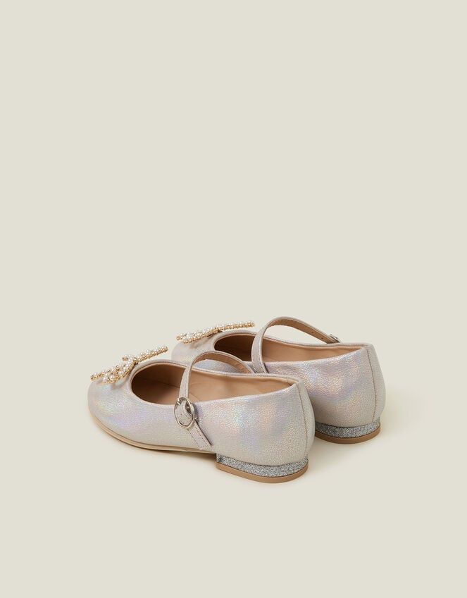 Accessorize Girls Pearly Bow Iridescent Ballet Flats Ivory
