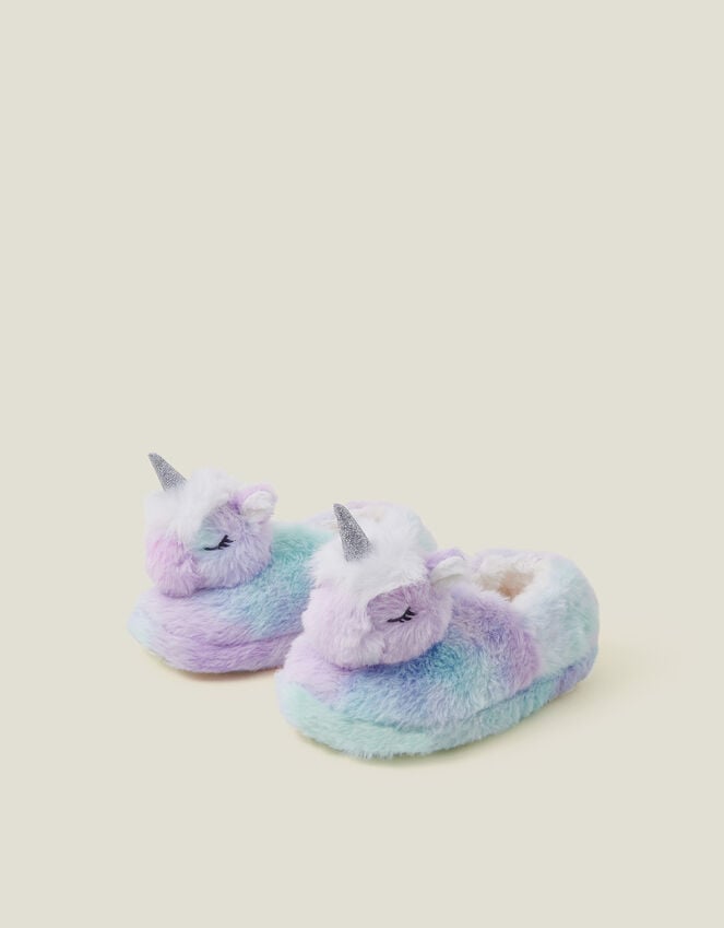 Accessorize Girls Sleepy Unicorn Faux Fur Slippers Multi