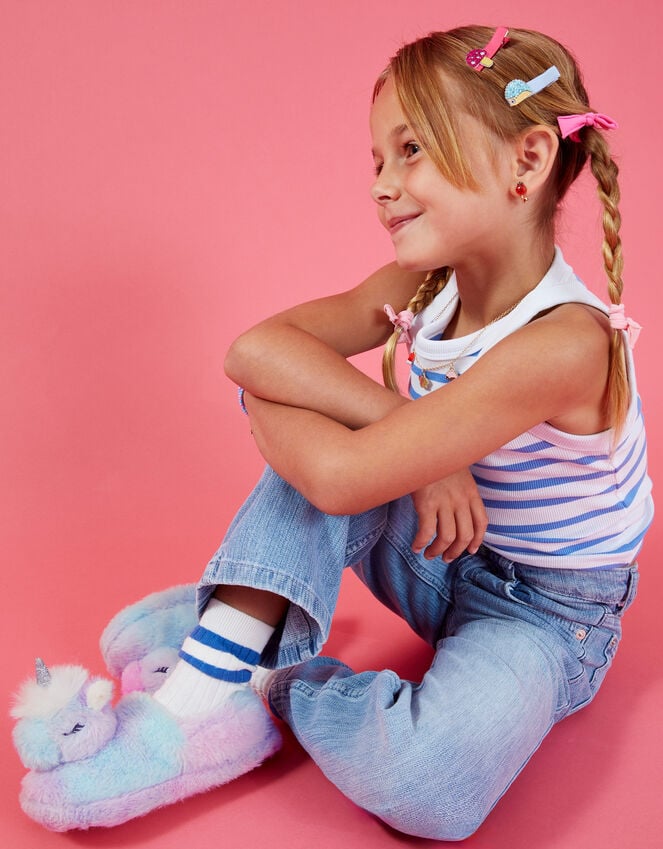 accessorize Girls Sleepy Unicorn Faux Fur Slippers Multi